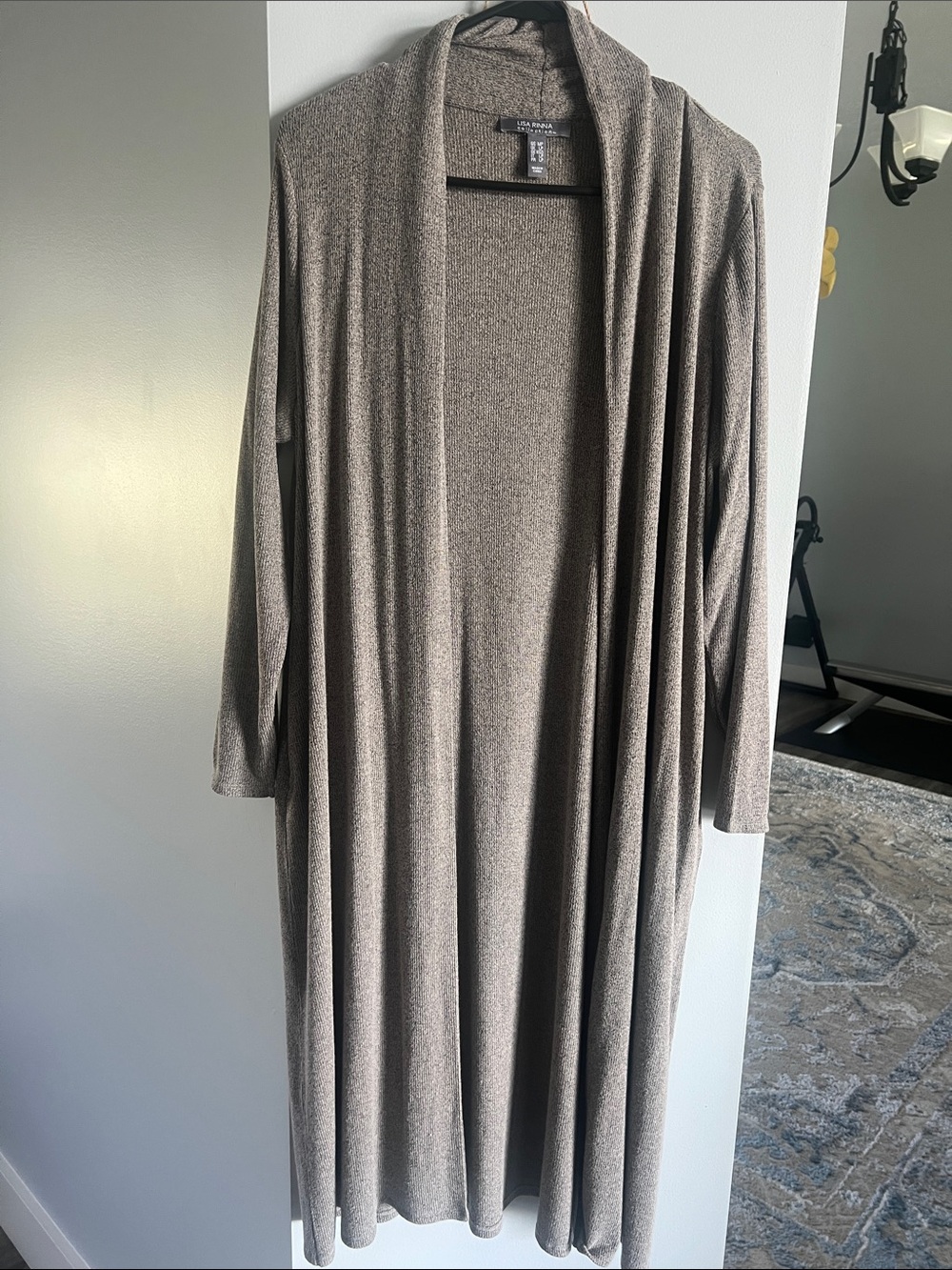 Lisa Rinna Collection Long Open Cardigan in Taupe Heather